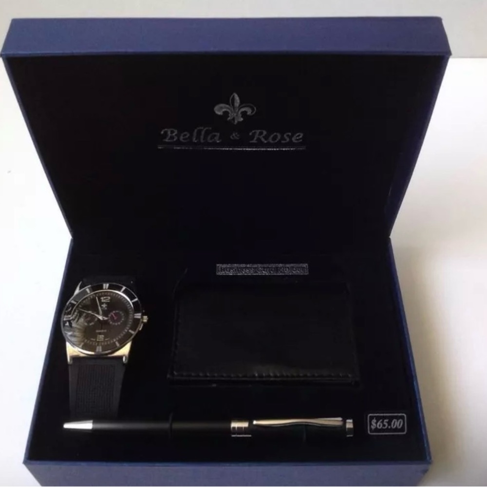Bella & Rose Black Watch and Pen Set
